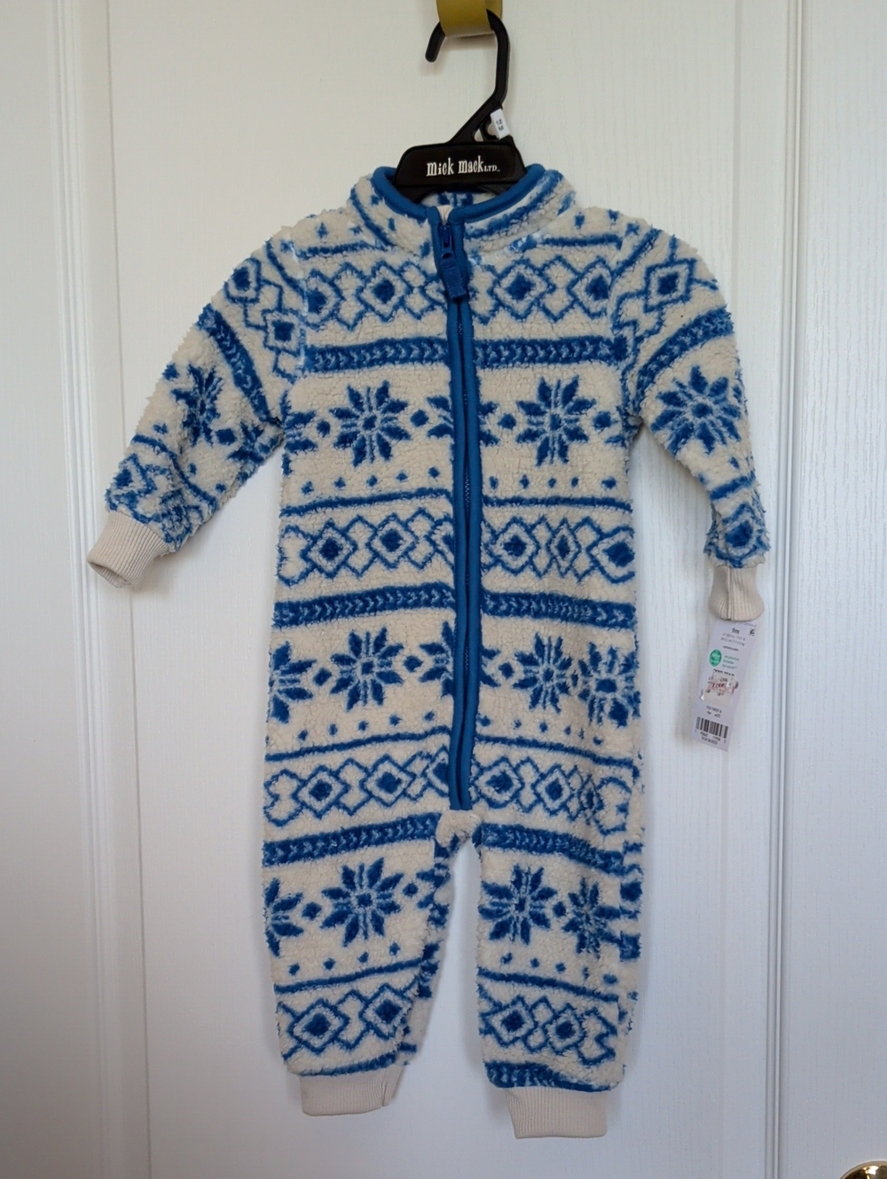 Carter's Blue and White Snowflake Fleece One-Piece Footie